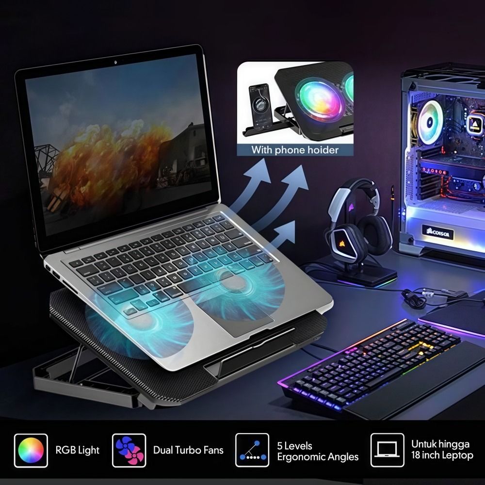 Two Fan Laptop Cooler RGB with - đánh giá và giá Laptop Accessories Cooling Pad